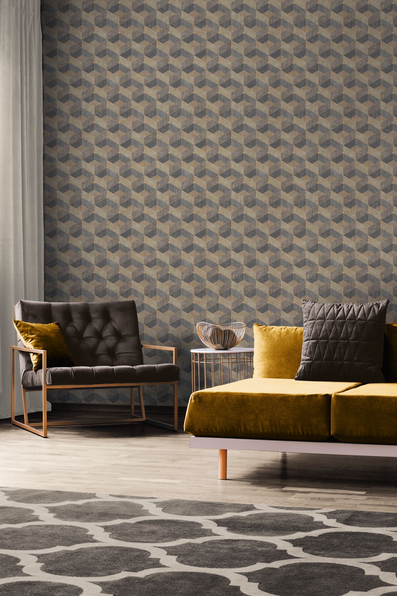 Livingwalls Titanium 3, 3D Tapete, beige, gold 382022