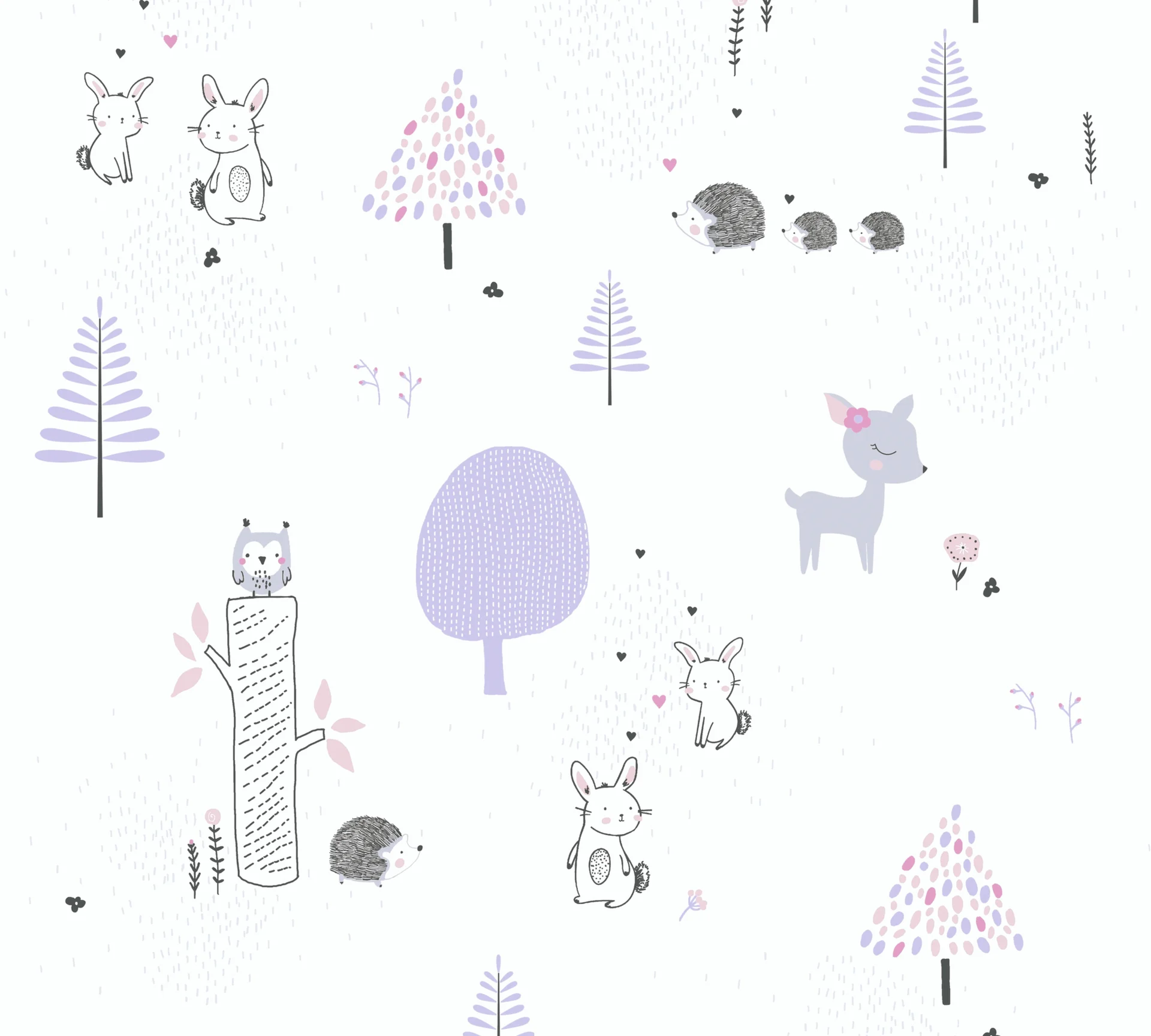A.S. Création Little Love, Tapete mit Tieren, weiß, lila 381171 Dekorbild