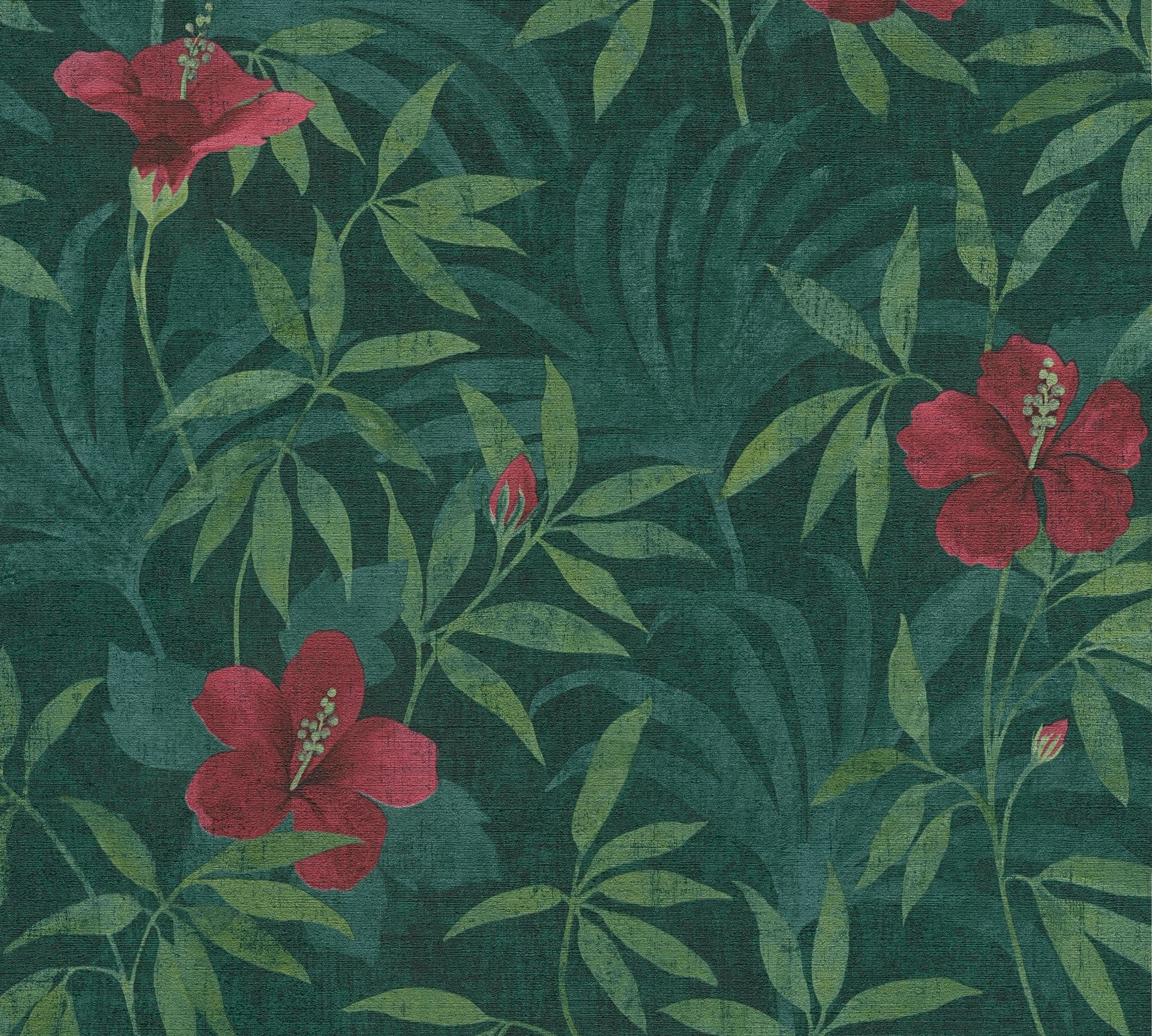 A.S. Création Cuba, Florale Tapete, grün, rot 380281