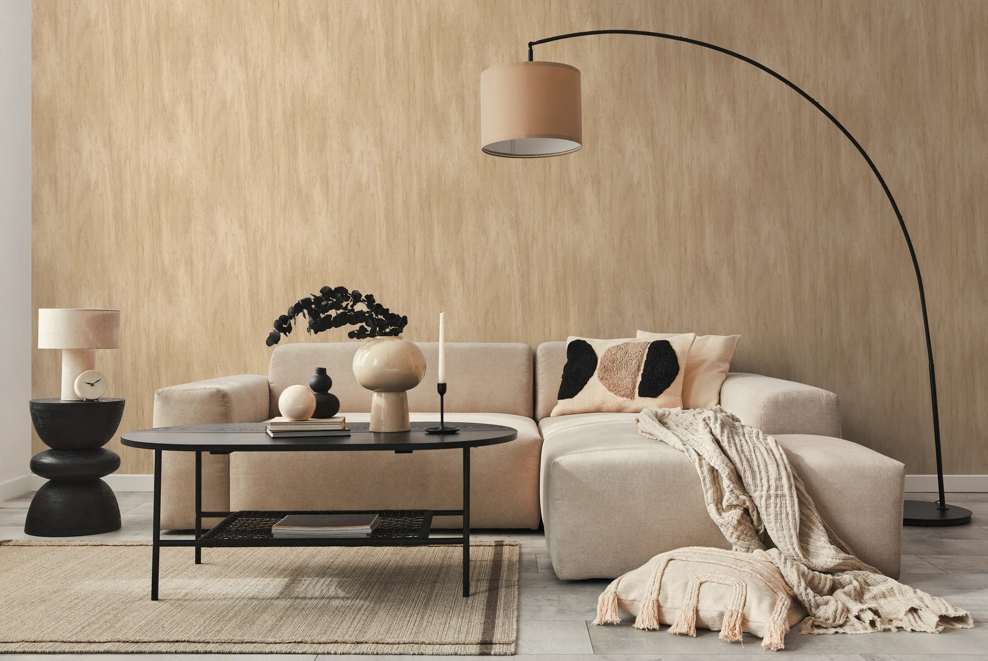 Satintapete, Holzoptik, beige 398012 Dekorbild