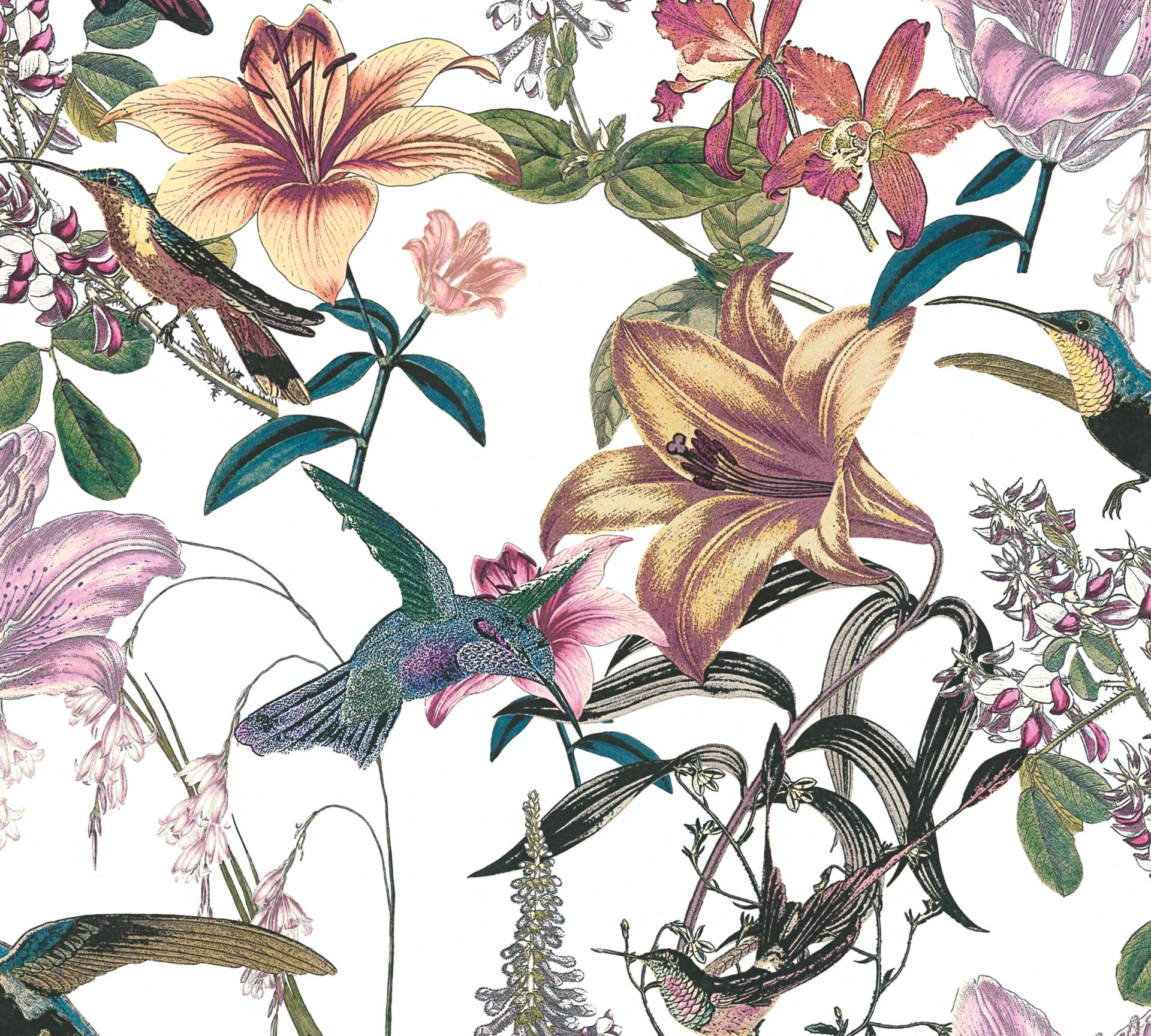 Architects Paper Jungle Chic, Florale Tapete, bunt, weiß 377011
